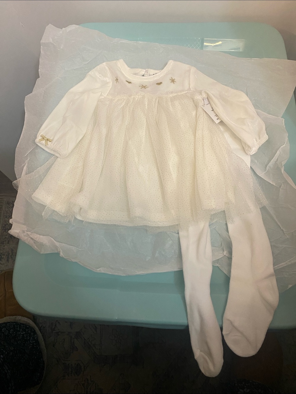 Baby Starters Ivory Tulle Sparkle Dress with Tights